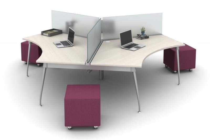 Three-way cubicle with a laptop on top