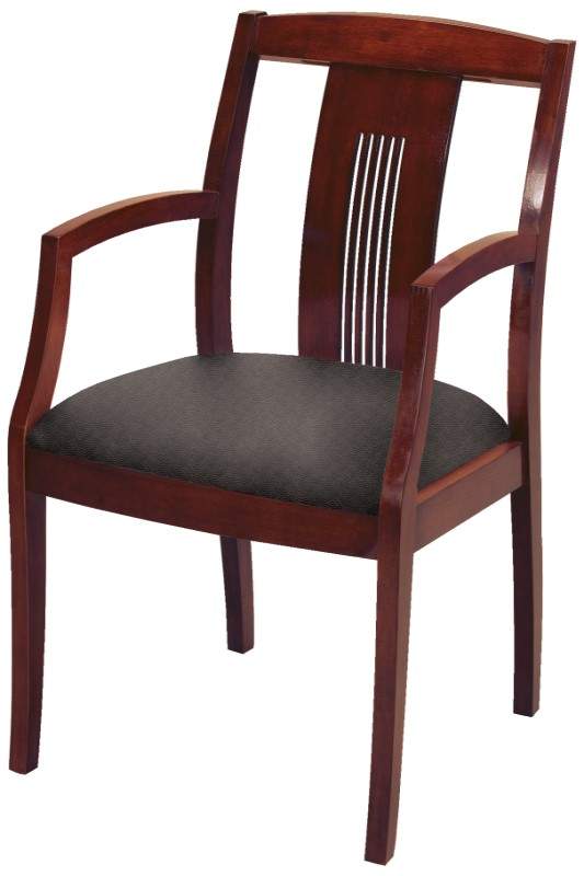 Brown wooden chair with gray cushion