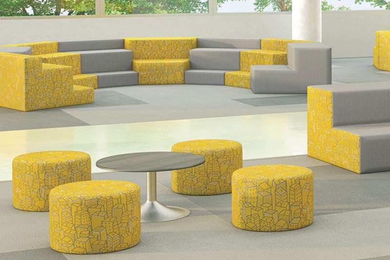Reception Area with Grey and Yellow Seats