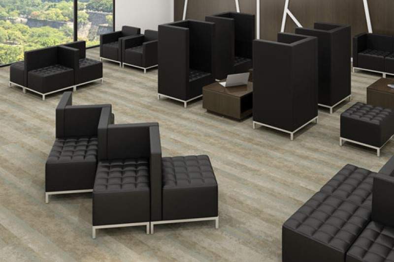 Black zigzag chairs in a waiting area